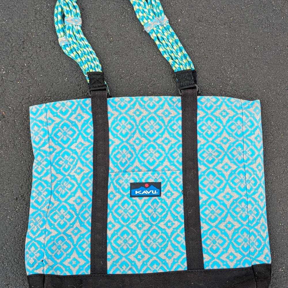 KAVU Printed Tote Bag Blue Pattern with Rope Straps